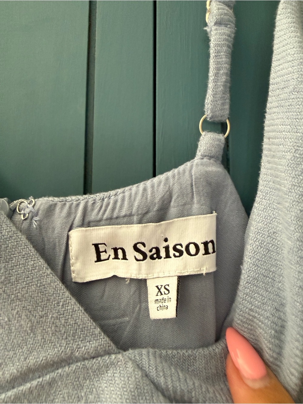 En Saison Pale Blue Strap Dress with Knit Texture - Picture 3 of 4